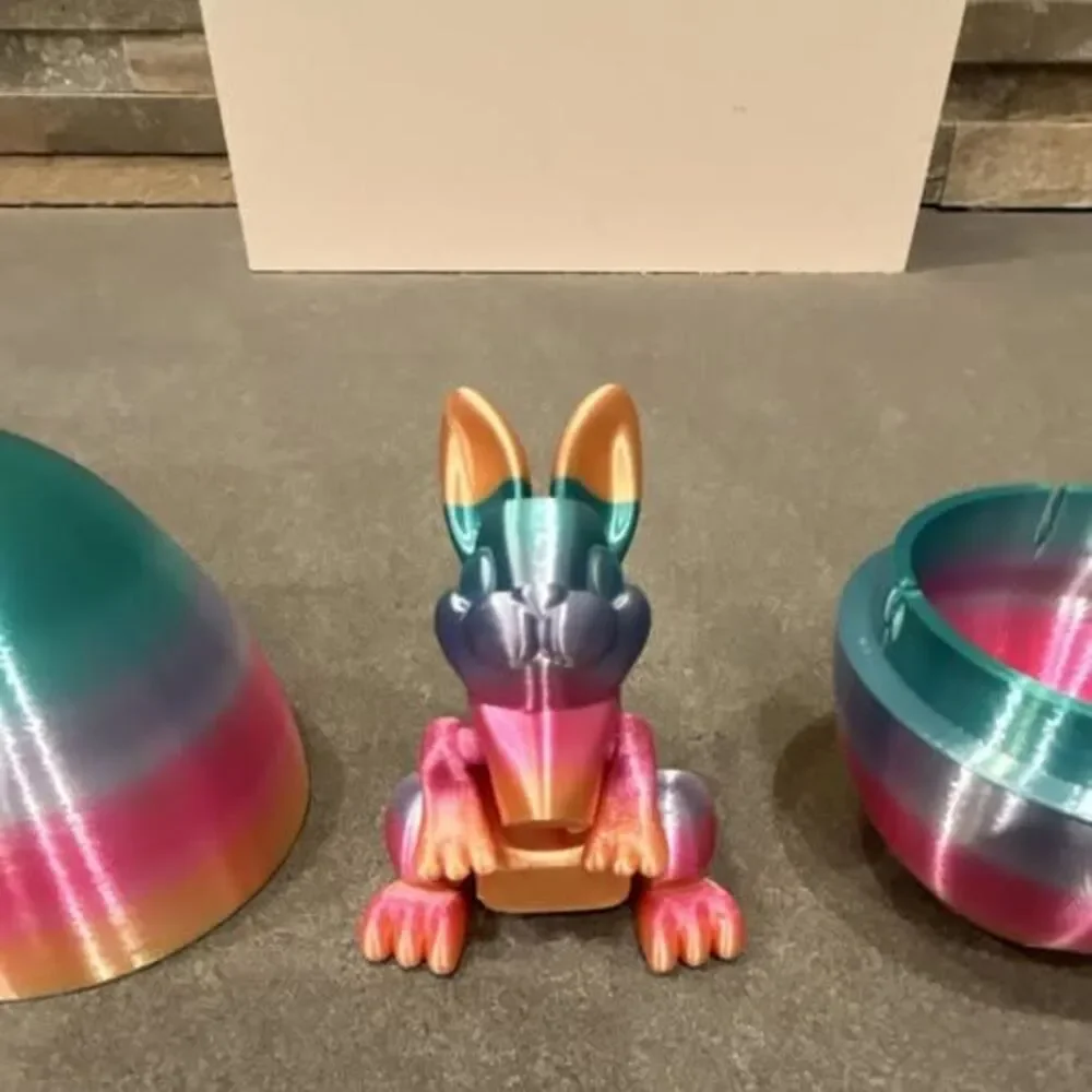 5 Set of Shiny & Rainbow 3-D Printed Bunny In Egg - Great for Party Favors